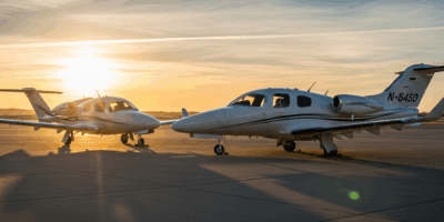 cirrus vision jet and eclipse 550 light jets parked side by 20260331 132640