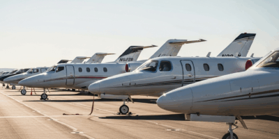 row of modern business jets on airport ramp including hondaj 20260331 132704